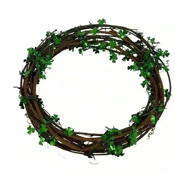 ST. PATRICK’S DAY FOUR LEAF CLOVER GRAPE VINE HOLIDAY WREATH DECORATION - Picture 4 of 6